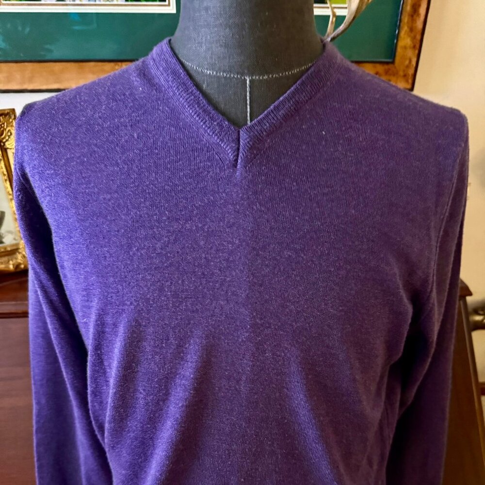 Stenströms of Sweden, Purple 100% Merino Wool, V-Neck, Sweater, Large, Excellent